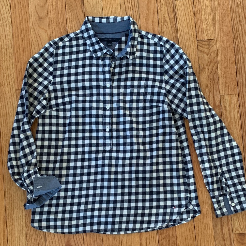 Tommy Hilfiger Navy and White Gingham Button-Down Shirt